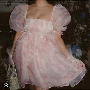 Selkie pink floral puff sleeve mini dress Xxs small xl